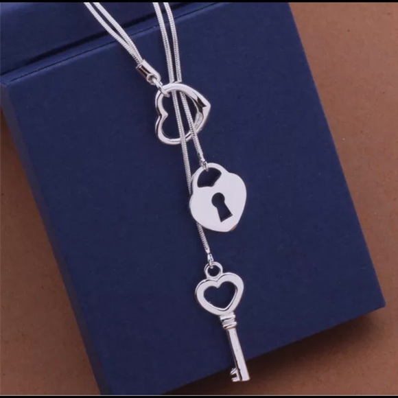 Jewelry - 925 Silver Charming Heart, Lock, & Key Necklace